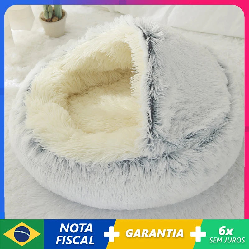 Cama de Gato Inverno 2 em 1 - Cama Redonda Quente para Pet, Casa de Plush Longo, Cama para Cães e Gatos Pequenos, Saco de Dormir Quente, Almofada Sofá Ninho para Gatinhos