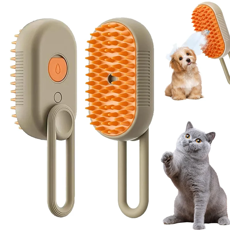 Escova 3 em 1 para Cães e Gatos: Escova Elétrica para Limpeza de Pets com Spray a Vapor, Escova de Massagem Removedora de Pelos, Pente Anti-Emaranhados.