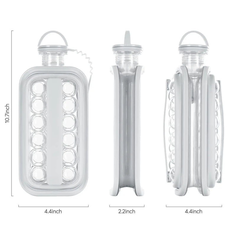 Molde de Gelo Doméstico e Garrafa de Água Portátil 2 em 1: Caixa de Armazenamento de Gelo em Silicone com Design Criativo para Fazer Esferas de Gelo.