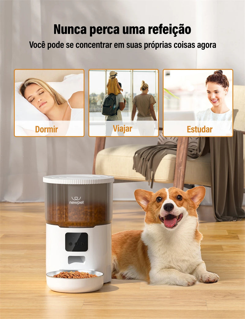 Comedouro Automático 4L para Pets - Alimentador Inteligente WiFi com Gravador de Voz e Temporizador