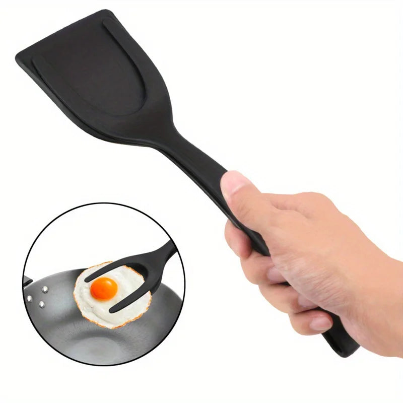 Espátula Multifuncional Antiaderente de Silicone com Pinça Integrada, Ideal para Omeletes, Torradas, Panquecas, Ovos e Bifes.