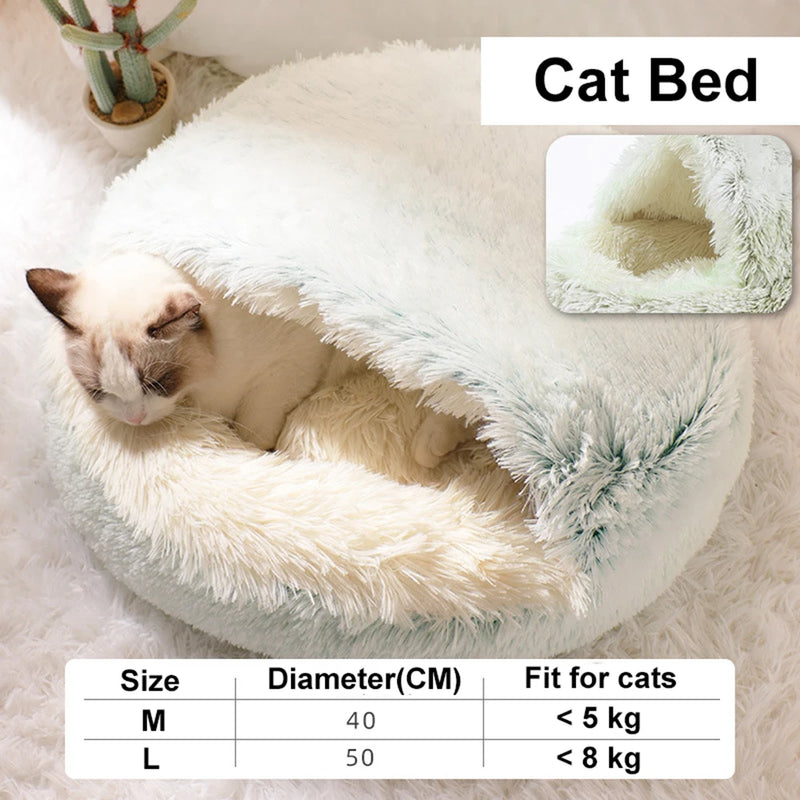 Cama de Gato Inverno 2 em 1 - Cama Redonda Quente para Pet, Casa de Plush Longo, Cama para Cães e Gatos Pequenos, Saco de Dormir Quente, Almofada Sofá Ninho para Gatinhos