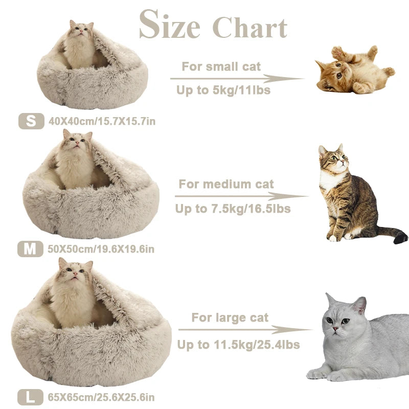 Cama de Gato Inverno 2 em 1 - Cama Redonda Quente para Pet, Casa de Plush Longo, Cama para Cães e Gatos Pequenos, Saco de Dormir Quente, Almofada Sofá Ninho para Gatinhos