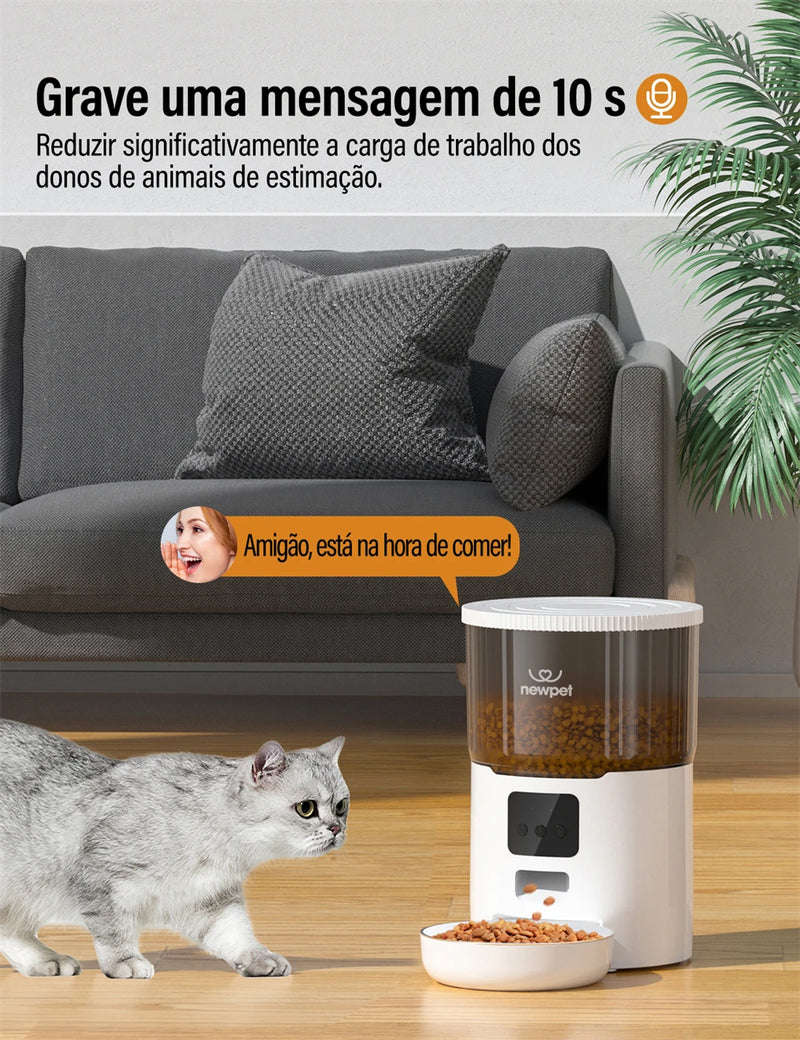 Comedouro Automático 4L para Pets - Alimentador Inteligente WiFi com Gravador de Voz e Temporizador