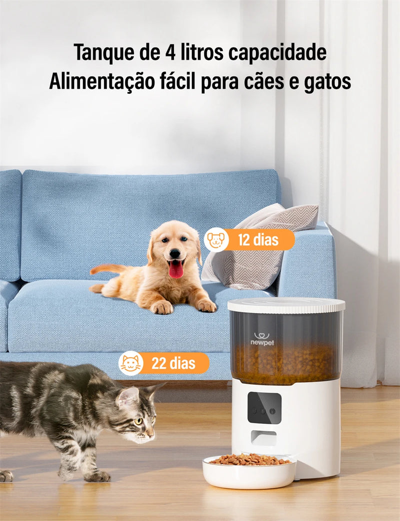 Comedouro Automático 4L para Pets - Alimentador Inteligente WiFi com Gravador de Voz e Temporizador