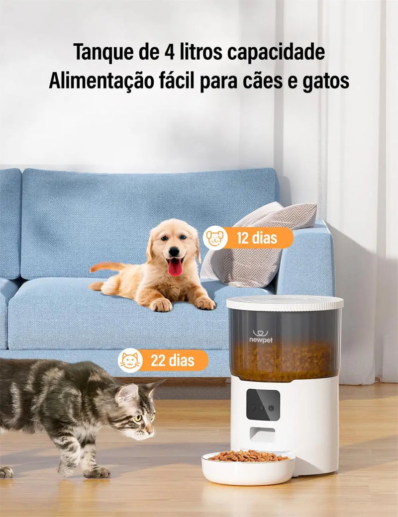 Comedouro Automático 4L para Pets - Alimentador Inteligente WiFi com Gravador de Voz e Temporizador